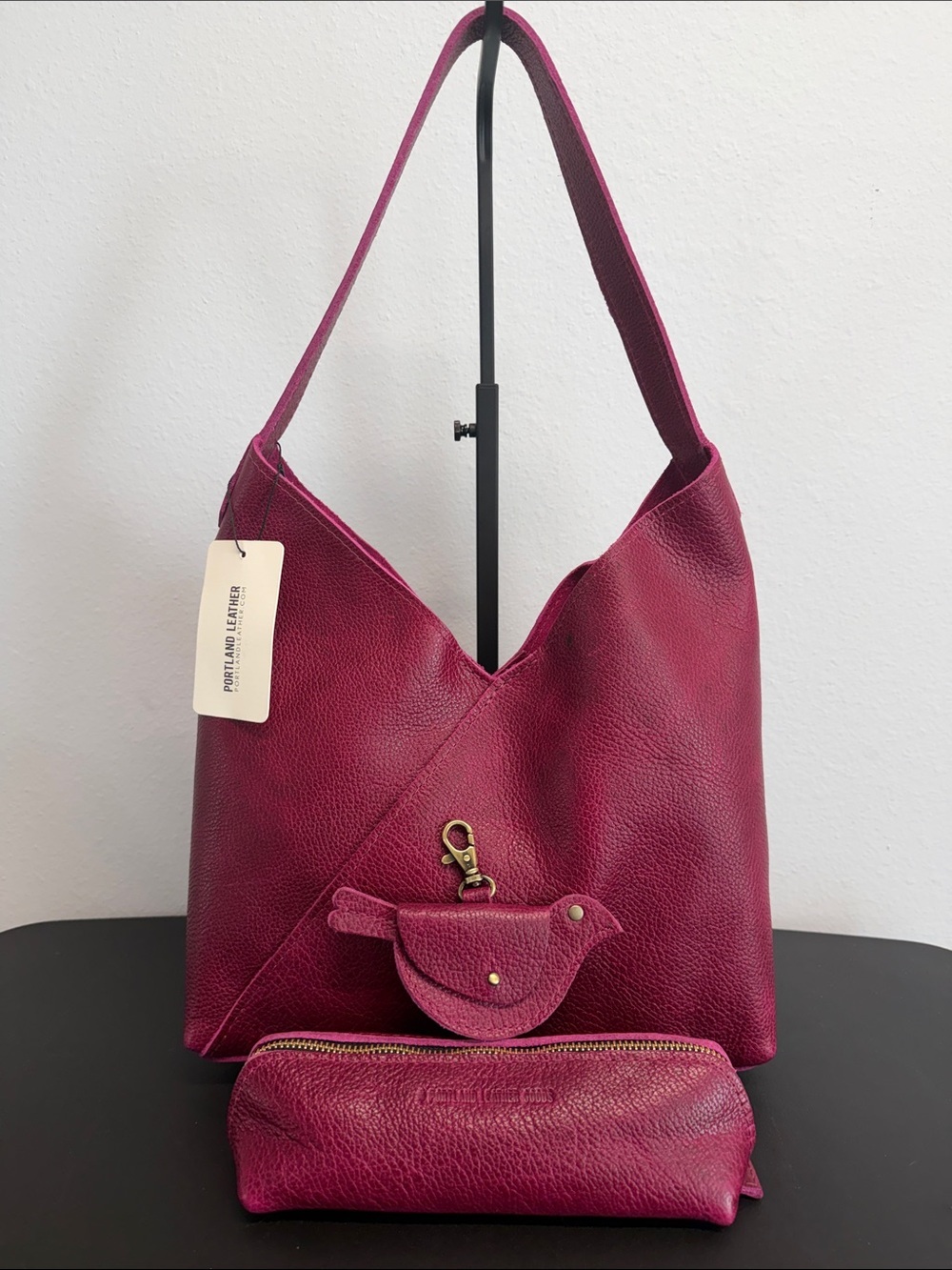 Portland Leather | Large Naomi Orchid  Pebbled Hobo Bag w/ Pouch & Charm